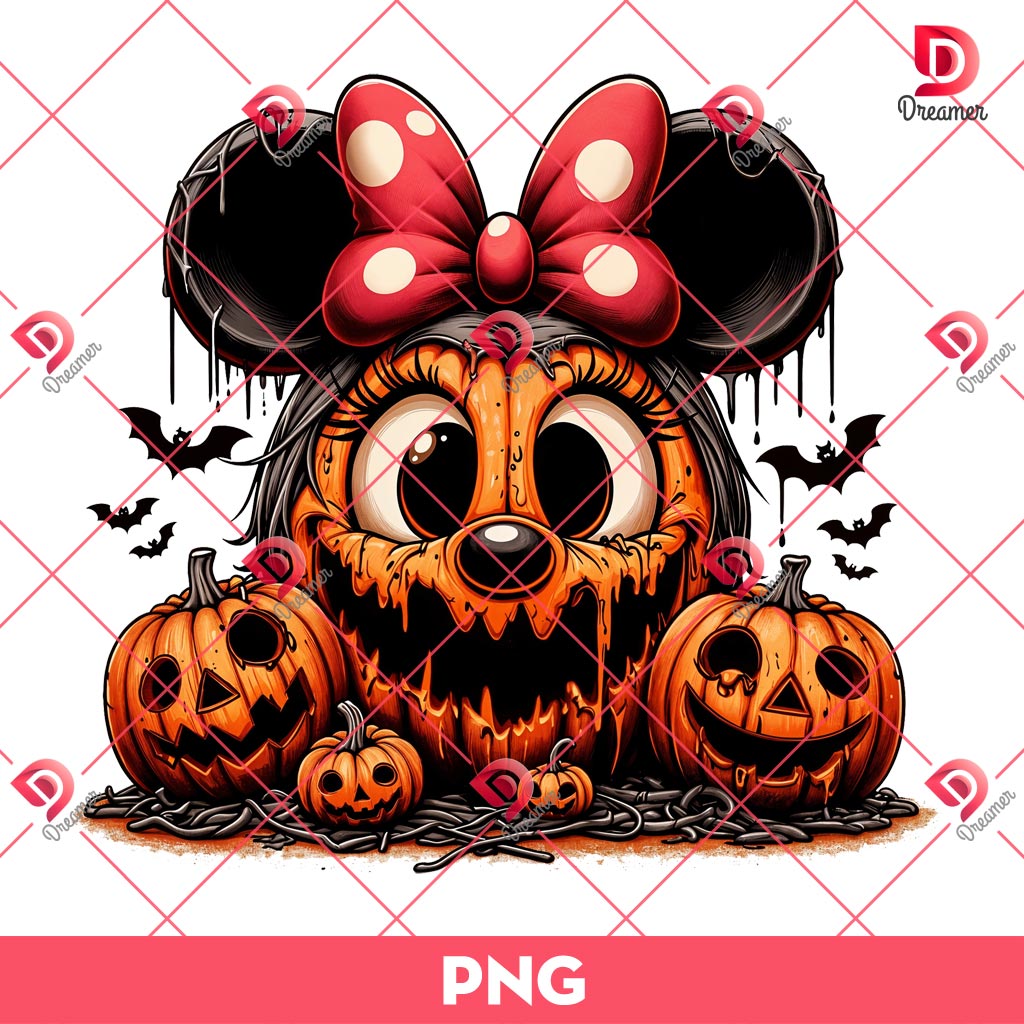 Minnie Mouse Horror Pumpkin PNG, Minnie Halloween PNG, Horror Pumpkin Disney Mouse Head PNG