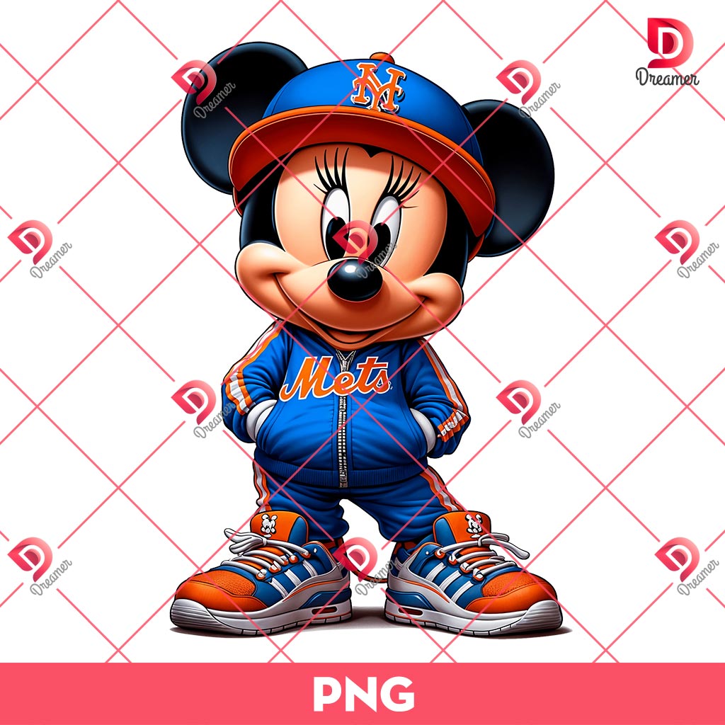 Minnie Mouse New York Mets Baseball PNG, Disney Minnie MLB Baseball PNG