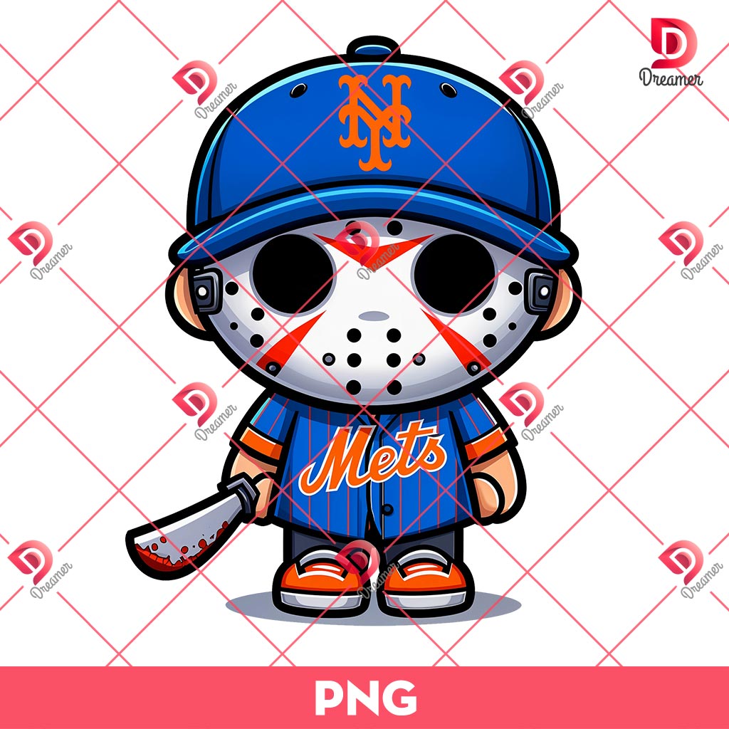 NY Mets Chibi Jason Voorhees PNG, Chibi Horror Killer Baseball PNG