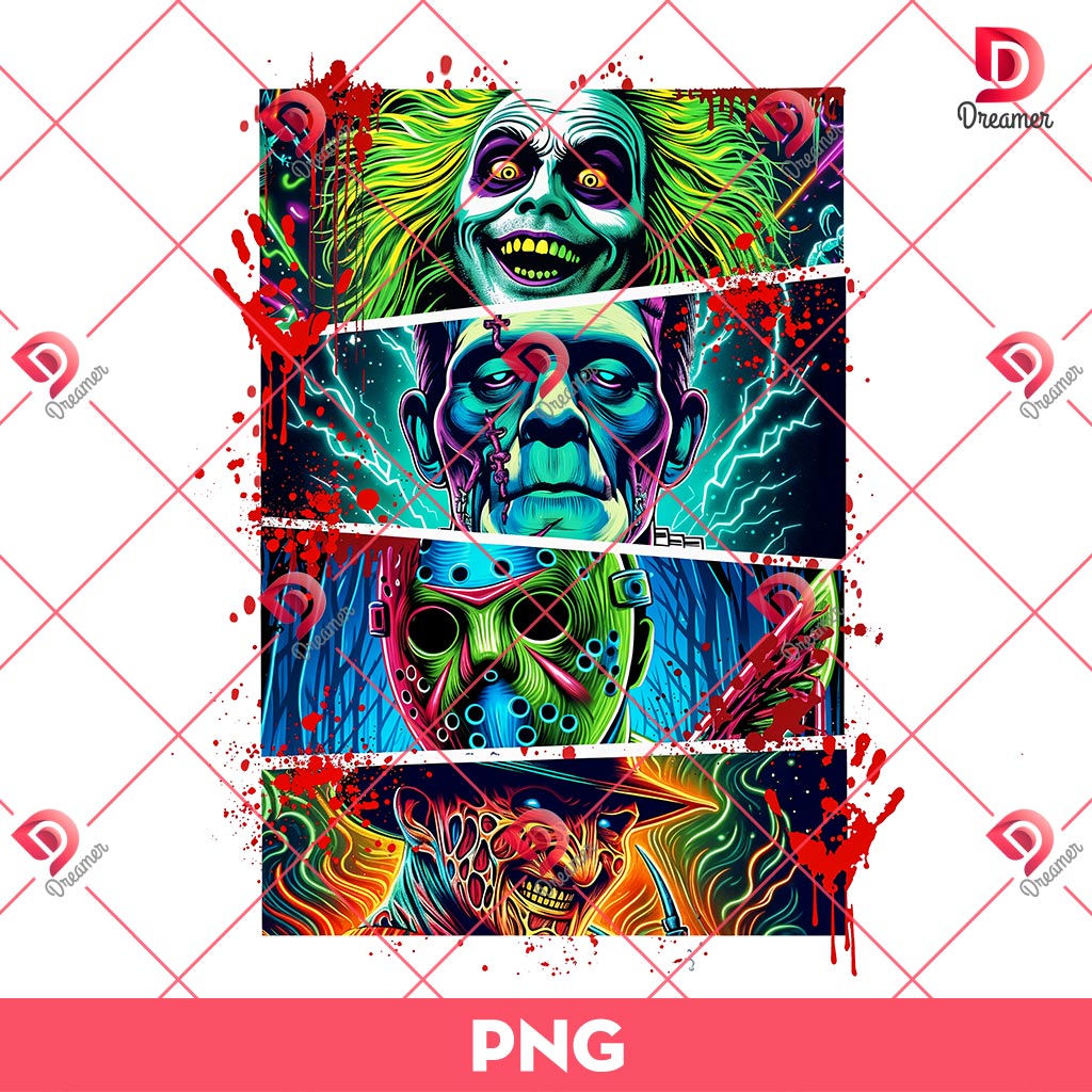 Neon Halloween Horror Characters PNG, Halloween Friends Horror Characters PNG