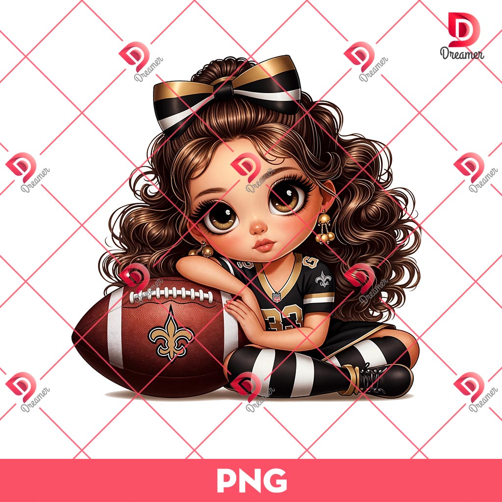 New Orleans Saints Cute Girl PNG, Cute Cartoon Girl NFL Football PNG