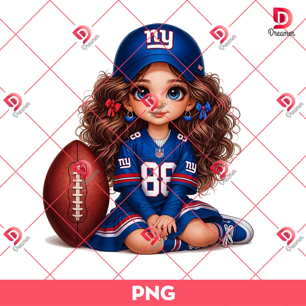 New York Giants Cute Girl PNG, Cute Cartoon Girl NFL Football PNG