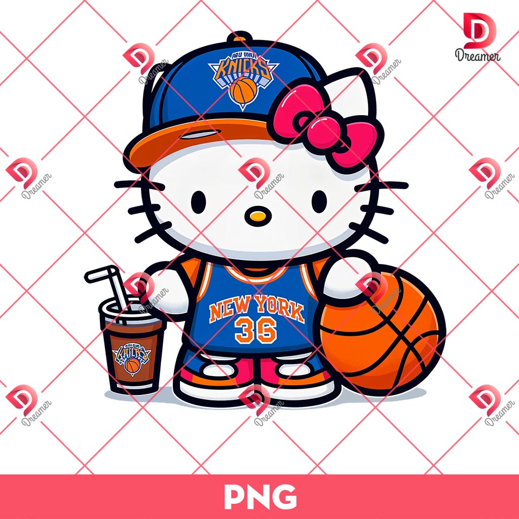 New York Knicks Hello Kitty Player PNG, Hello Kitty Basketball NBA PNG