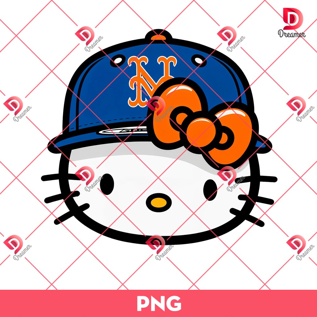 New York Mets Hello Kitty Face PNG, Hello Kitty Baseball NY Mets PNG