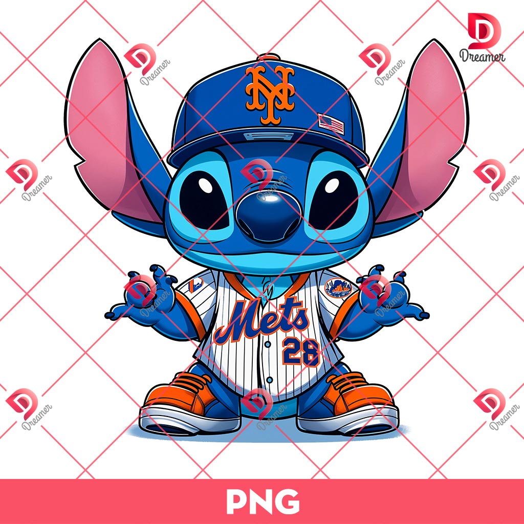 New York Mets Stitch PNG, NY Mets MLB Stitch Cartoon PNG