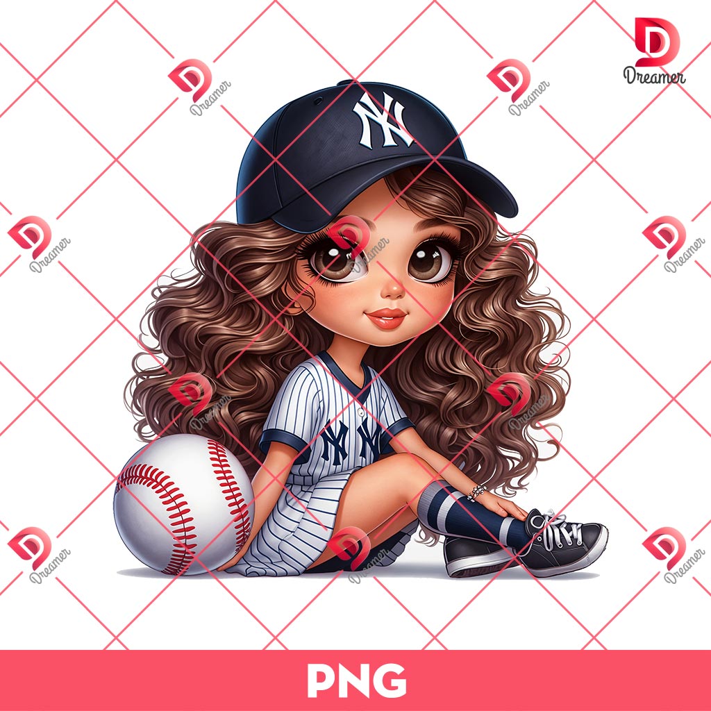 New York Yankees Cartoon Girl PNG, Cute Girl MLB Baseball PNG, Baseball Girl Fan PNG