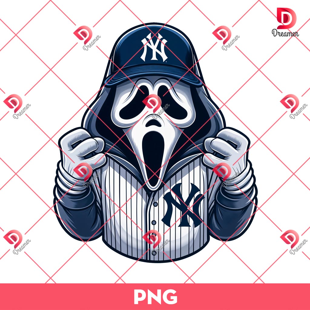 New York Yankees Horror Ghostface Scream PNG, Horror Characters Baseball PNG