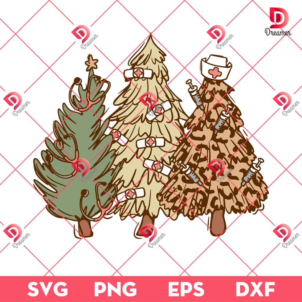 Nurse Leopard Christmas Trees SVG PNG, Thanksgiving SVG PNG, Christmas SVG PNG
