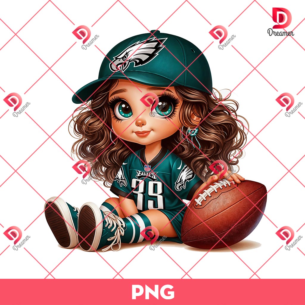 Philadelphia Eagles Cute Girl PNG, Cute Cartoon Girl NFL Football PNG