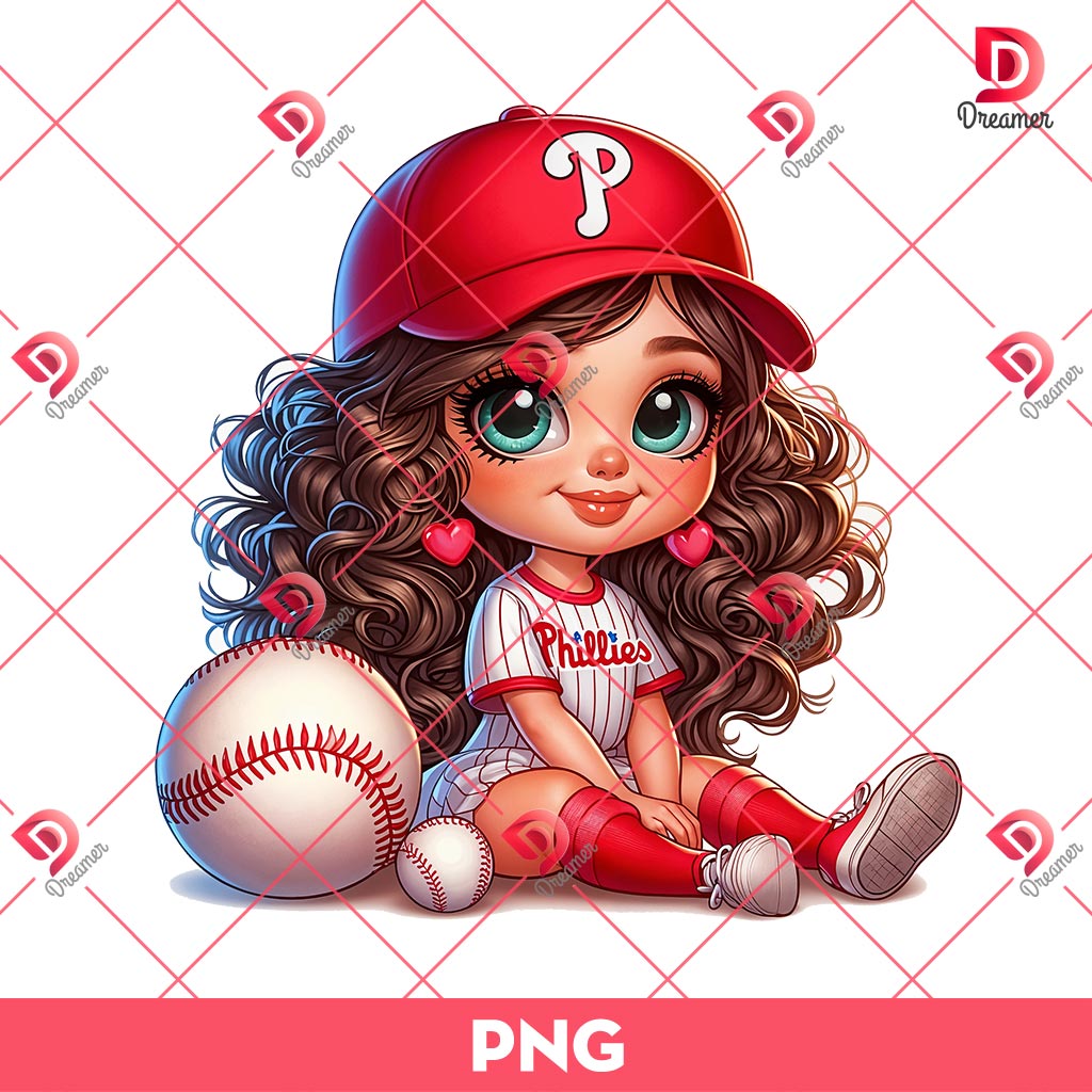 Philadelphia Phillies Cartoon Girl PNG, Cute Girl MLB Baseball PNG, Baseball Girl Fan PNG