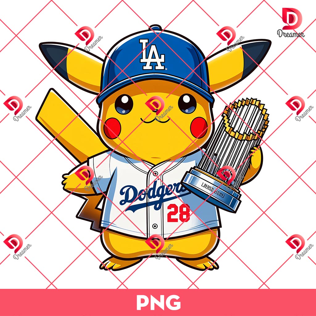 Pikachu Dodgers World Series Champions 2024 PNG, Pokemon Dodgers PNG, Pikachu Baseball PNG