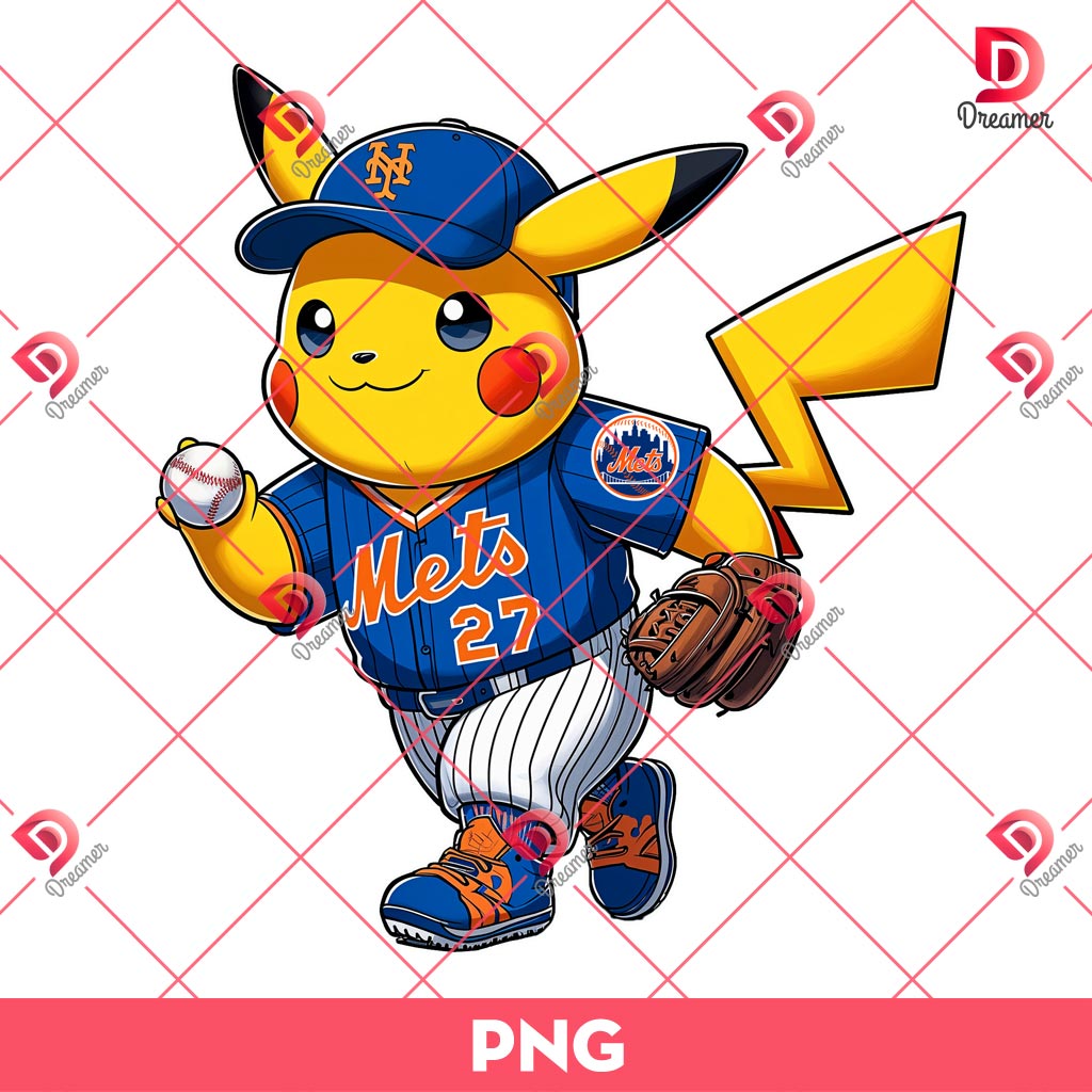 Pikachu New York Mets PNG, Pokemon Pikachu Baseball PNG