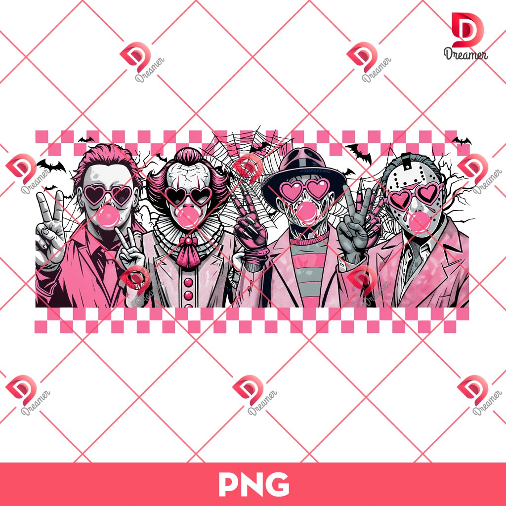 Pink Horror Movie Characters PNG, Halloween Horror Killers PNG