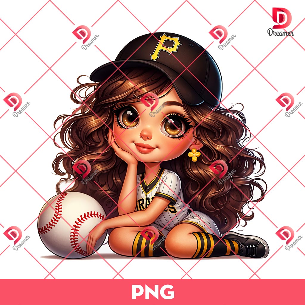 Pittsburgh Pirates Cute Girl PNG, Cartoon Girl Baseball PNG