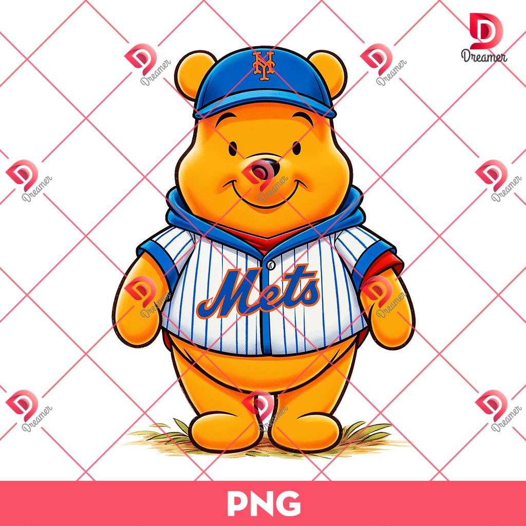 Pooh Bear NY Mets PNG, New York Mets Winnie The Pooh Cartoon PNG