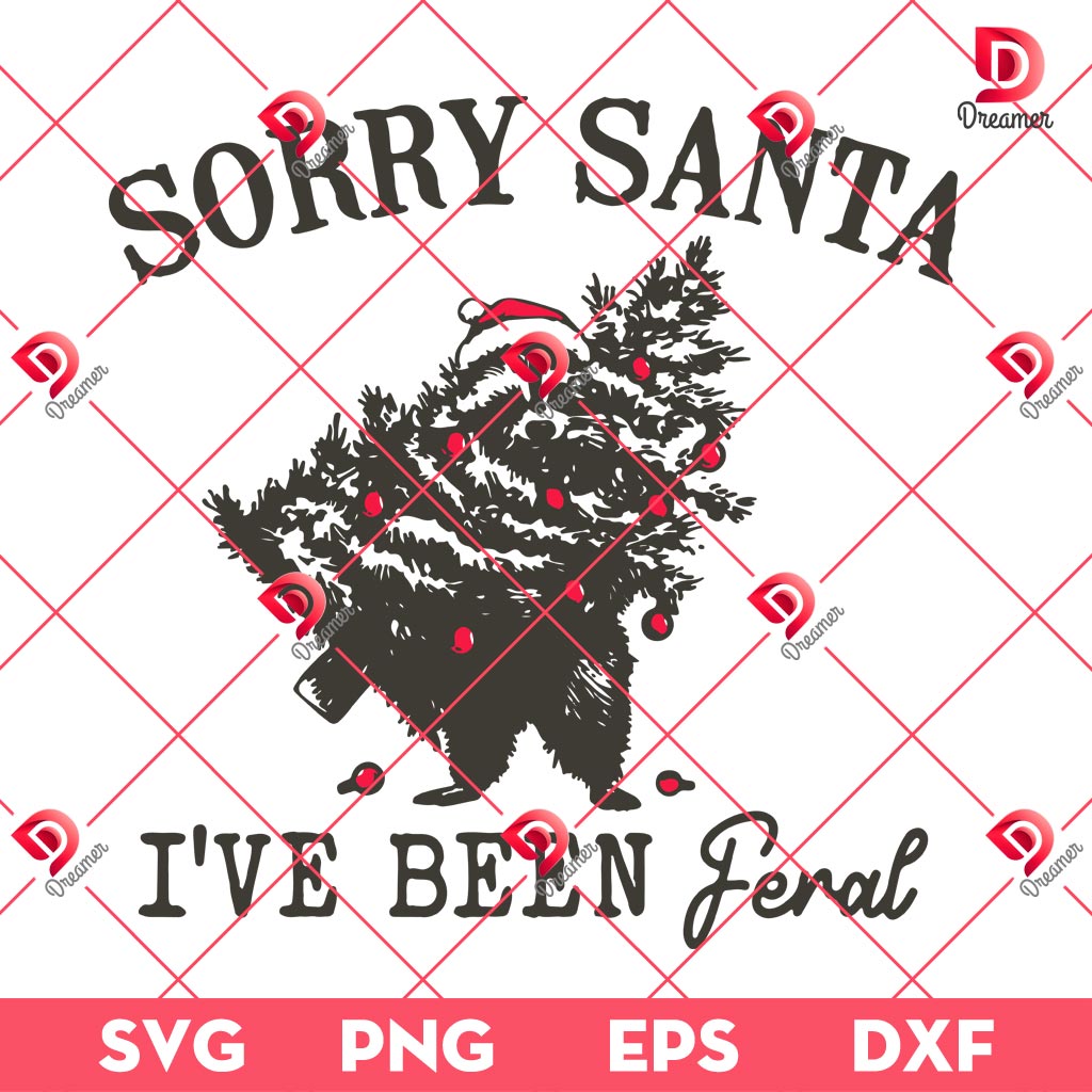 Raccoon Sorry Santa I Have Been Feral SVG PNG, Festive Feral Raccoon Grabs Christmas Tree SVG PNG