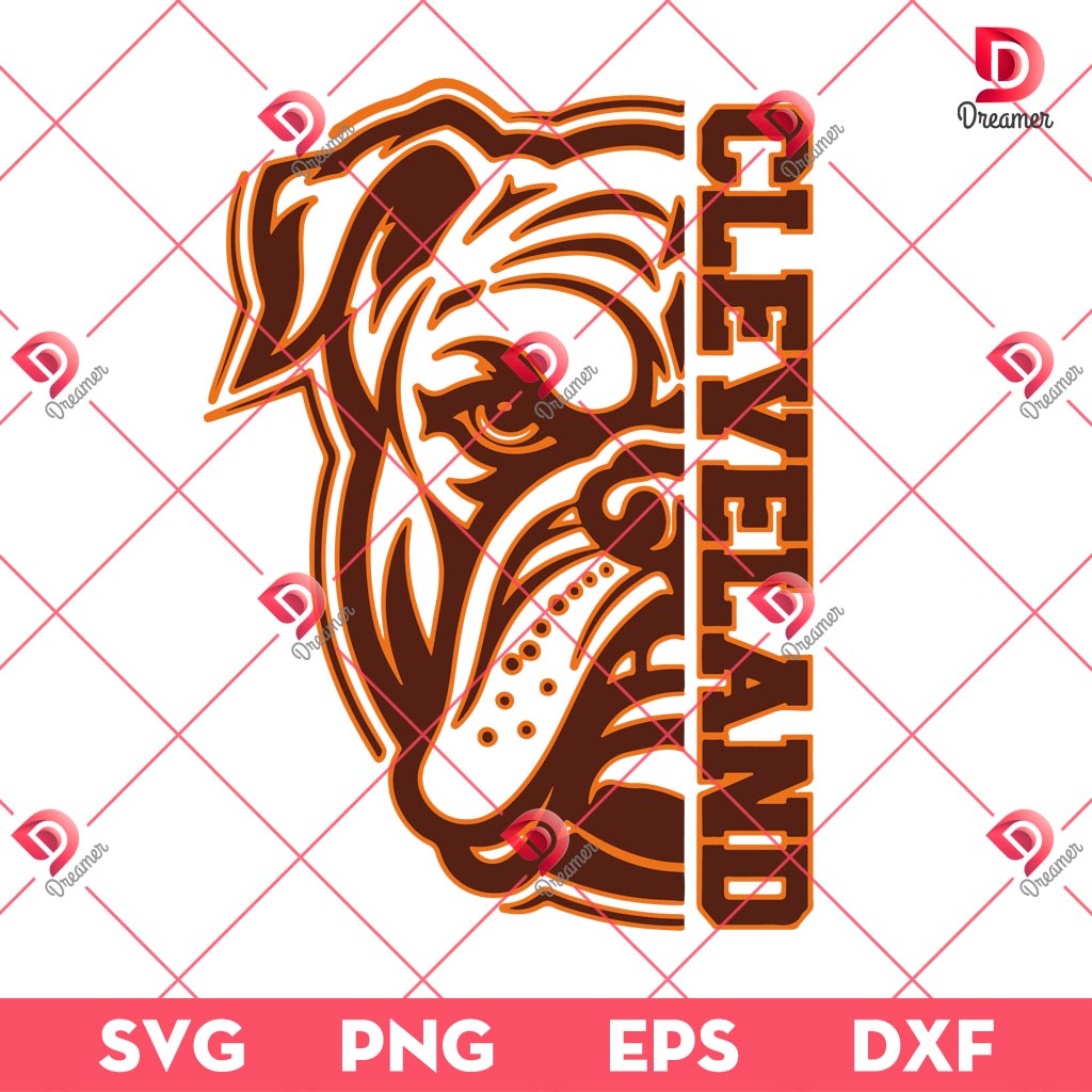 Retro Cleveland Browns Football Bulldog Mascot SVG PNG, NFL Football Bulldog PNG SVG