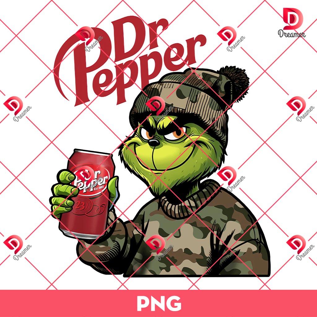 Retro Grinch Dr Pepper Hunting PNG, Grinch Drinks Dr Pepper PNG