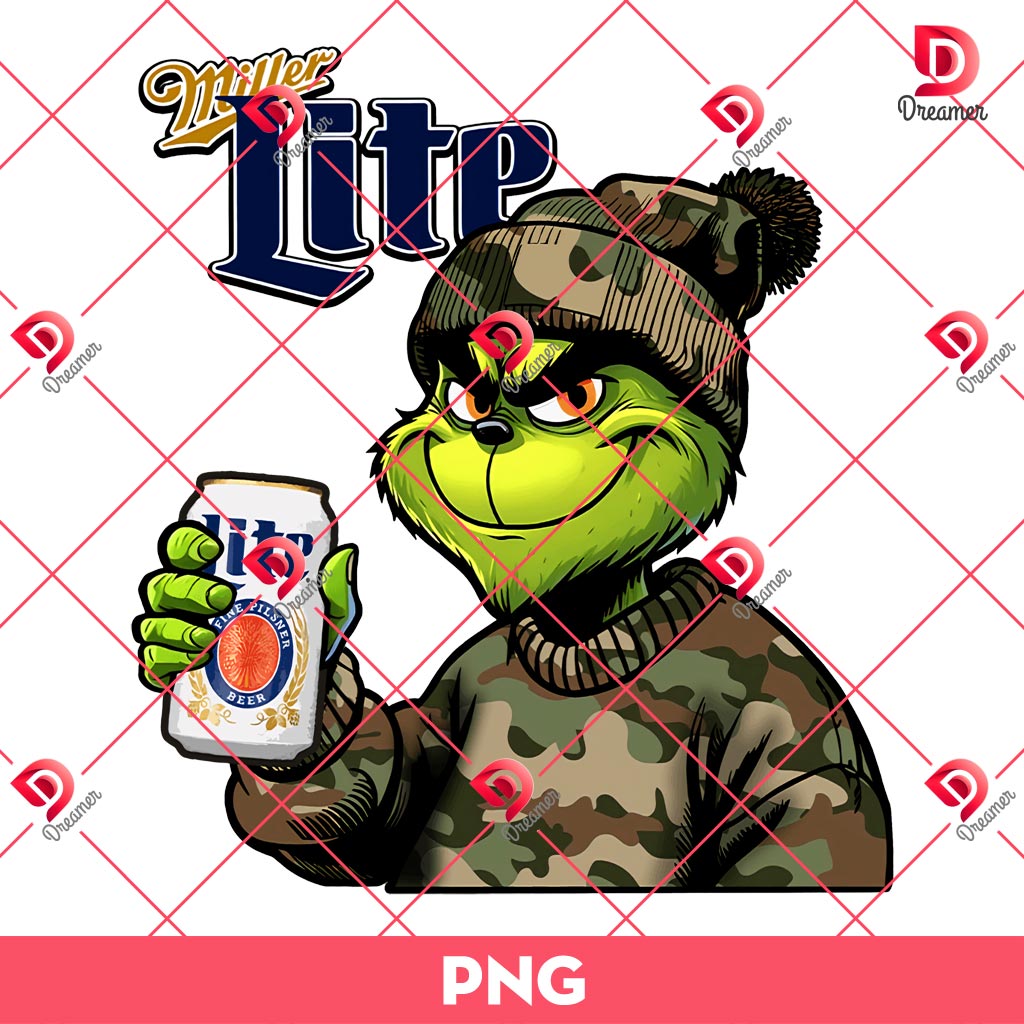 Retro Grinch Millier Lite Hunting PNG, Grinch Drinks Millier Lite PNG