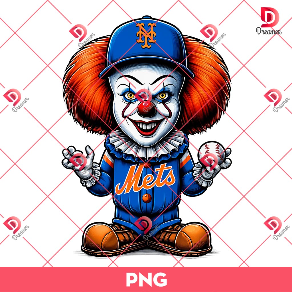 Retro Horror Pennywise NY Mets Team PNG, New York Mets Baseball PNG