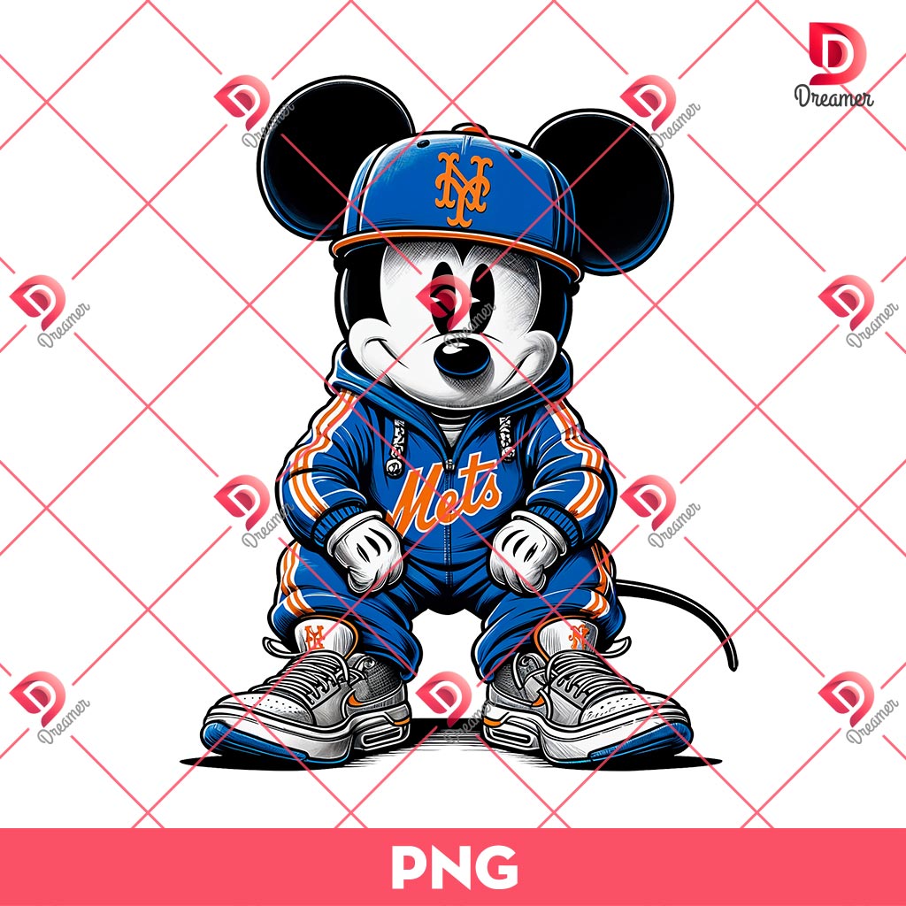 Retro Mickey New York Mets Fan PNG, Vintage Disney Mickey Mouse Baseball PNG