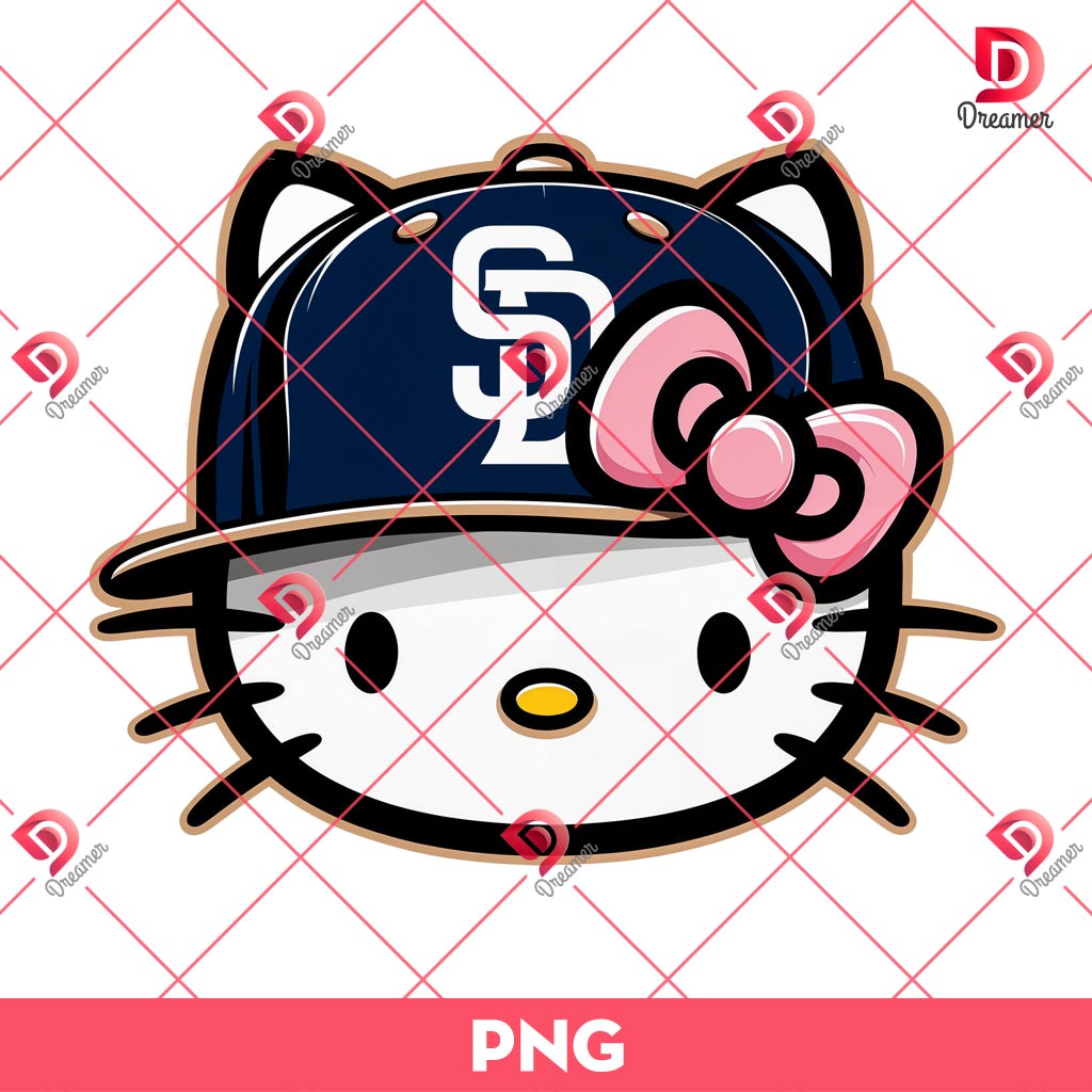 San Diego Padres Hello Kitty Face PNG, Hello Kitty Baseball Padres PNG