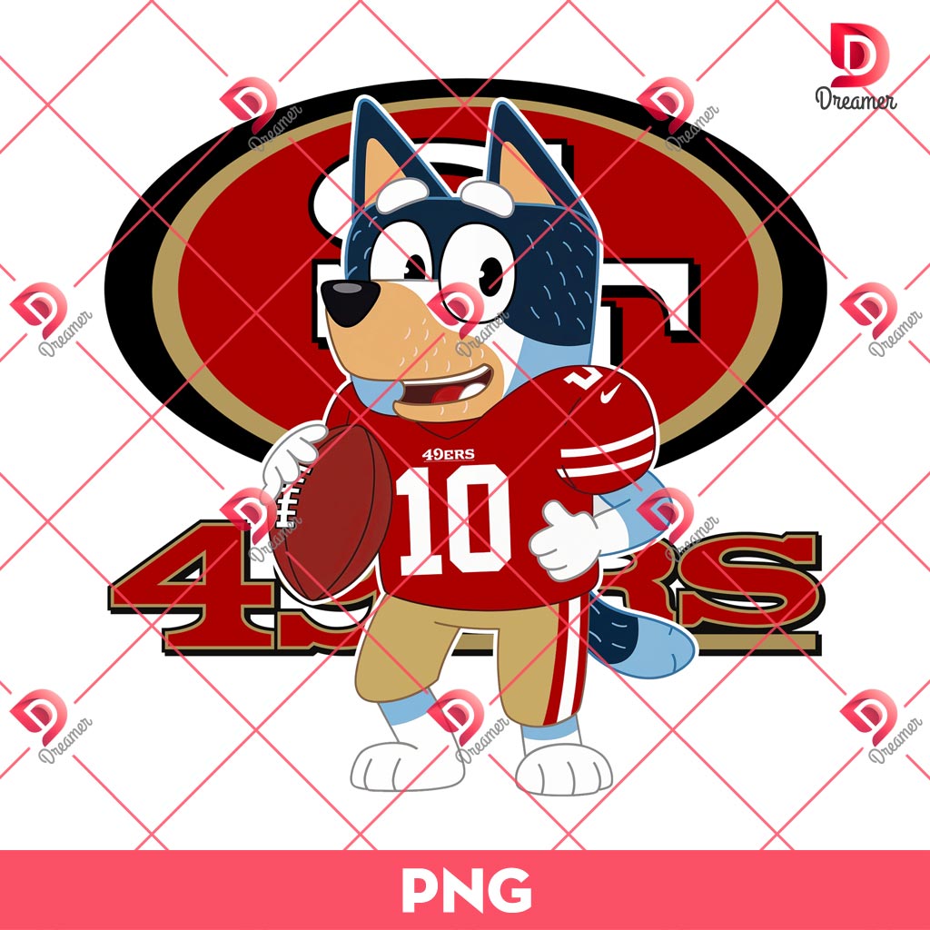 San Francisco 49ers Bluey Player PNG, NFL Football Bluey Cartoon PNG