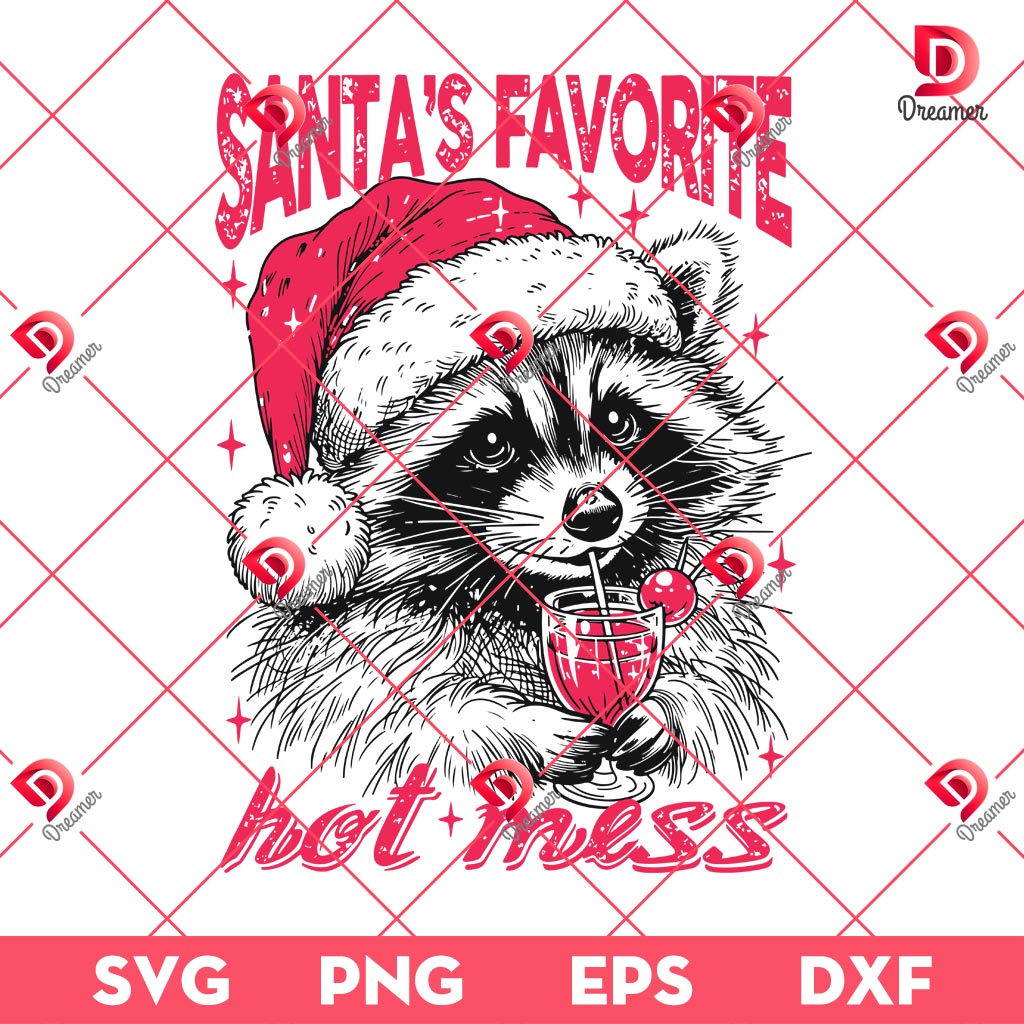 Santa's Favorite Hot Mess SVG PNG, Cute Raccoon Christmas SVG PNG