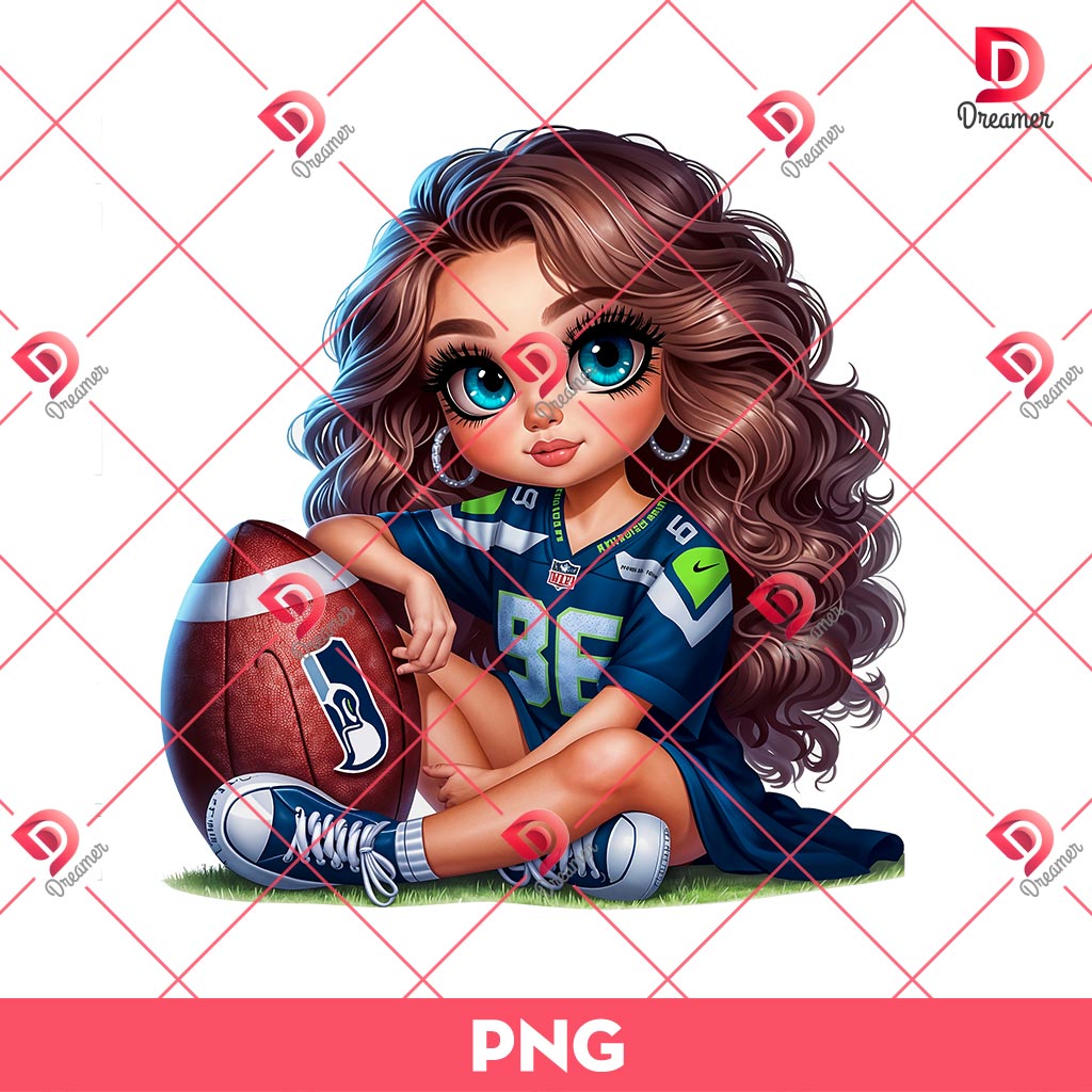 Seattle Seahawks Cute Girl PNG, Cute Cartoon Girl NFL Football PNG