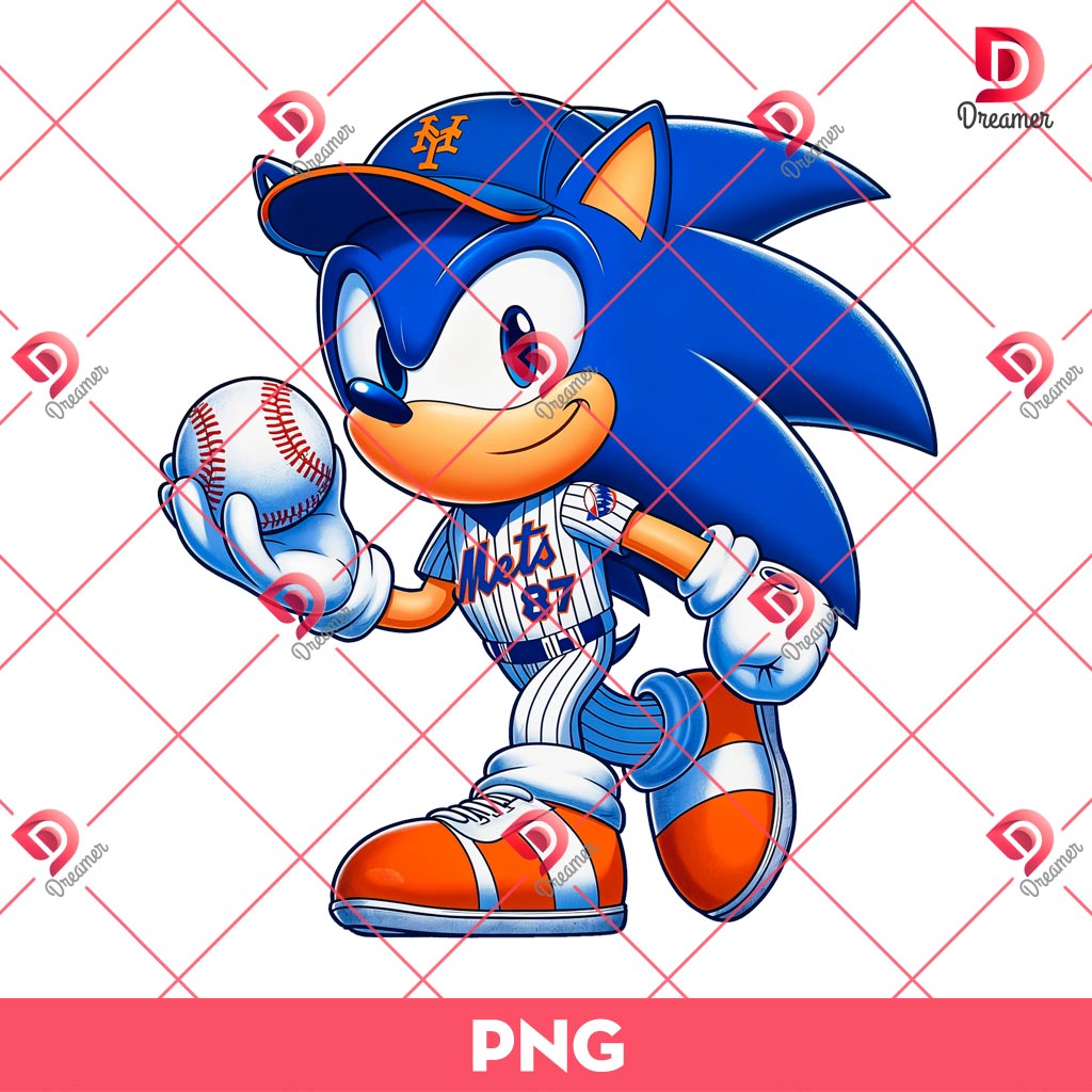 Sonic New York Mets Player PNG, Cartoon Sonic Baseball PNG