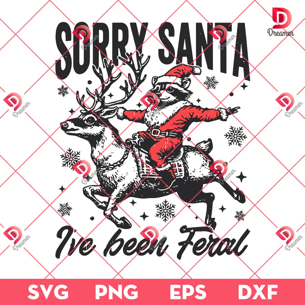 Sorry Santa Ive Been Feral SVG PNG, Retro Christmas PNG SVG, Funny Raccoon Christmas PNG SVG