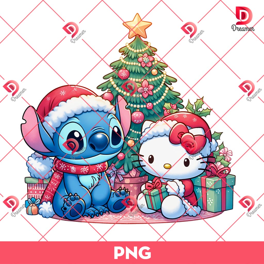 Stitch And Hello Kitty Christmas PNG, Merry Christmas Hello Kitty And Stitch PNG
