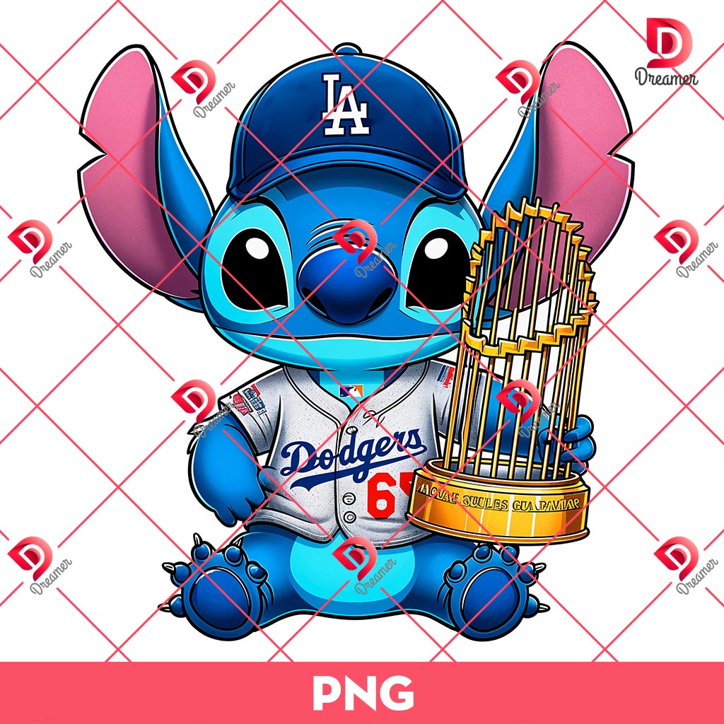Stitch Los Angeles Dodgers Baseball PNG, LA Dodgers World Series Champions 2024 PNG