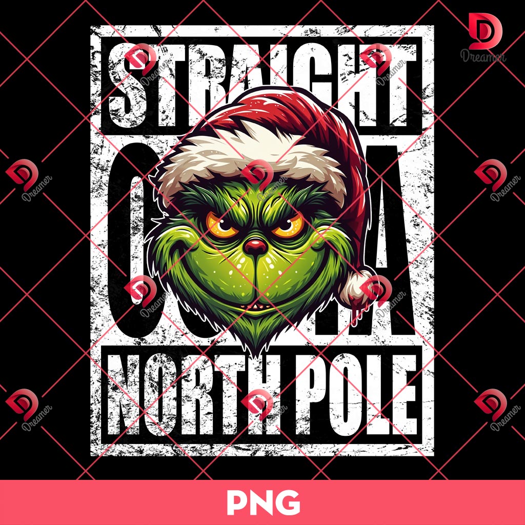 Straight Outta North Pole Grinch Face PNG, Grinchmas PNG