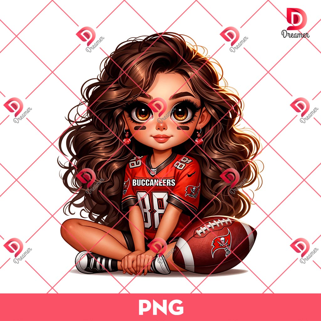 Tampa Bay Buccaneers Cute Girl PNG, Cute Cartoon Girl NFL Football PNG
