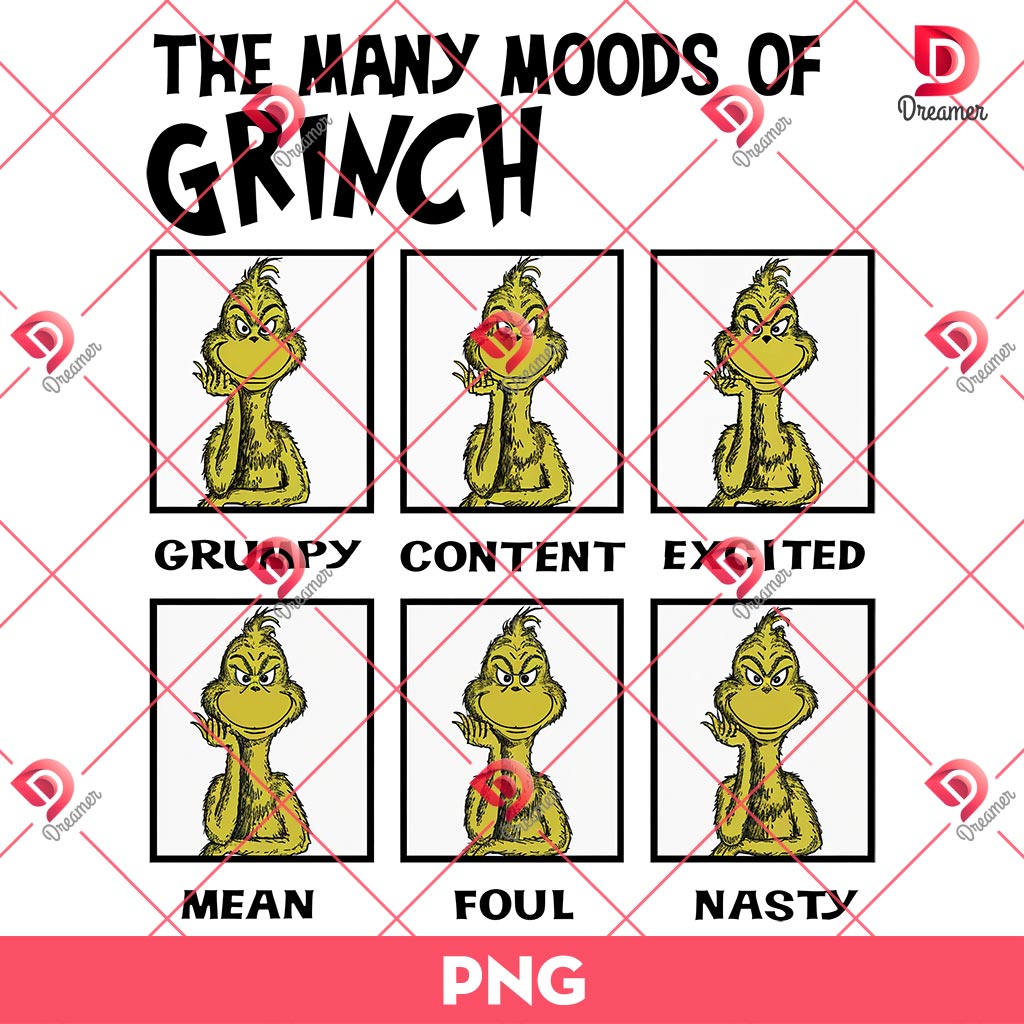 The Many Moods Of Green Guy PNG, Merry Christmas PNG, Retro Christmas PNG
