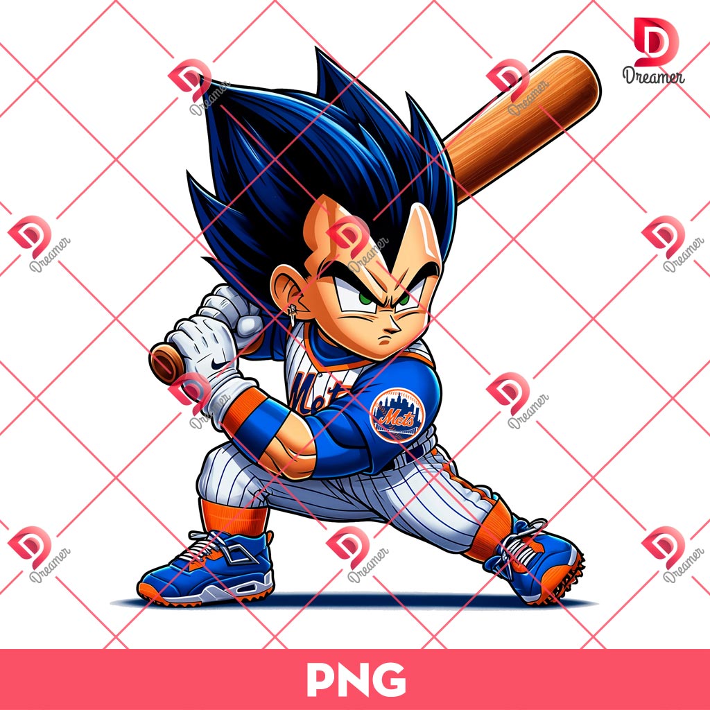 Vegeta New York Mets Player PNG, Anime Baseball PNG, Dragonball Cartoon Baseball PNG
