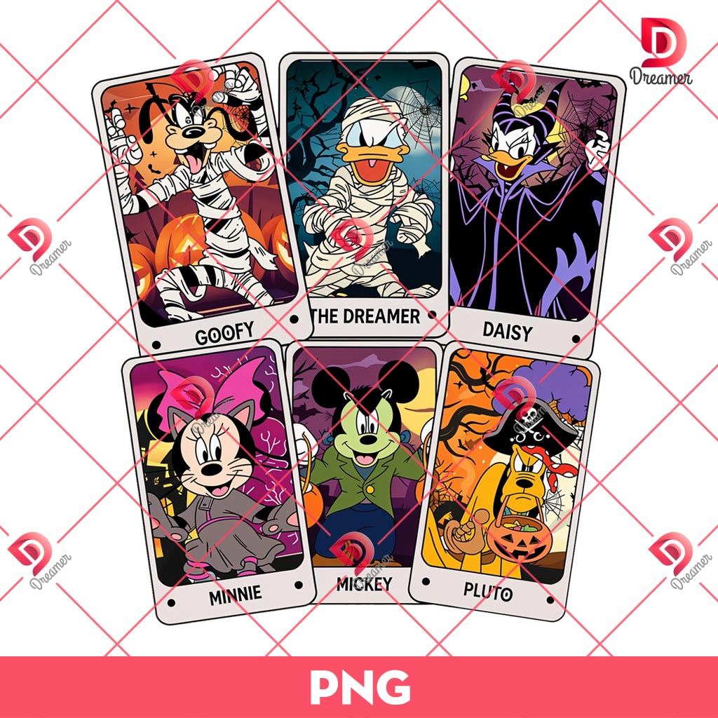 Vintage Disney Friends Tarot Cards PNG, Retro Mickey And Friends Tarot Card PNG, Disney Halloween PNG