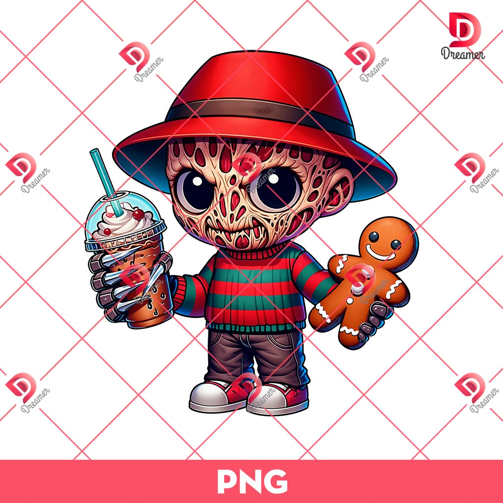 Chibi Freddy Krueger Christmas PNG, Horror Killer Merry Christmas PNG