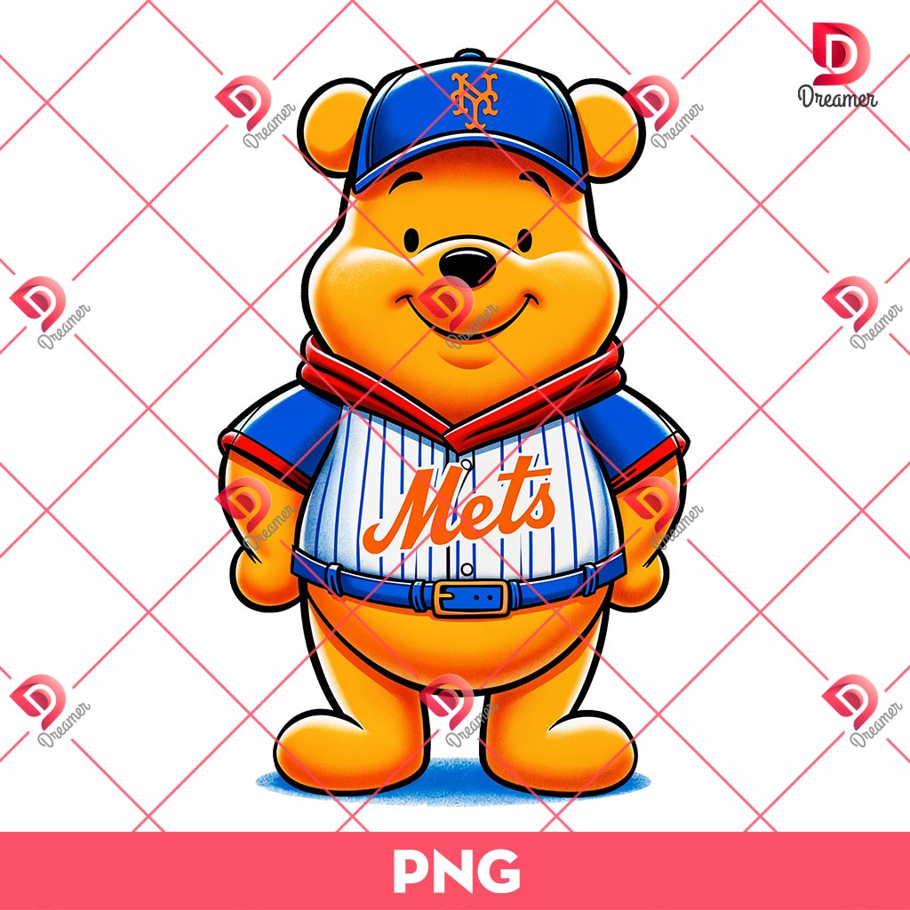 Winnie The Pooh New York Mets PNG, Pooh Bear Baseball NY Mets PNG