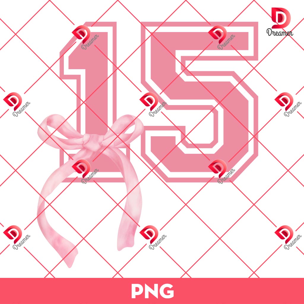 15th Birthday Pink Coquette Bow PNG