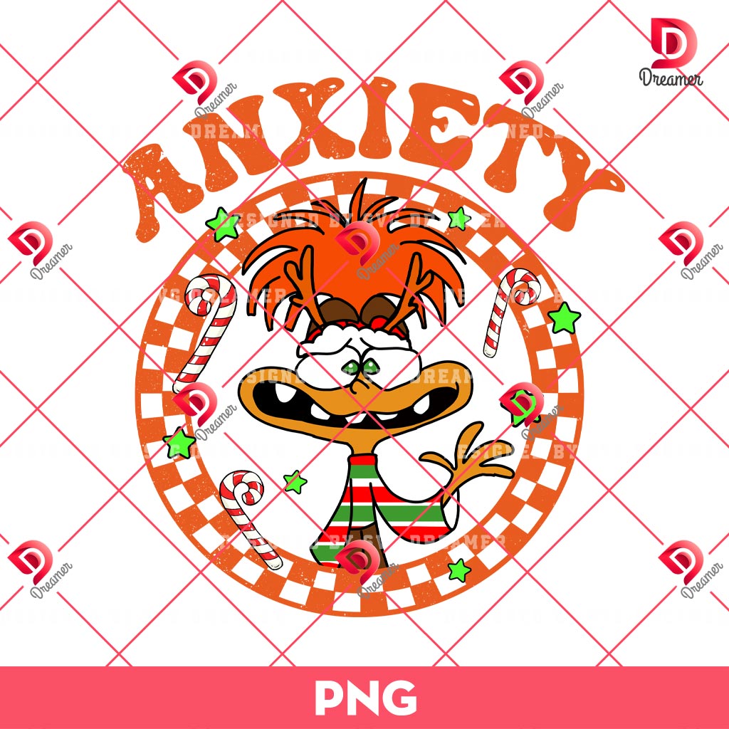 Anxiety Inside Out Christmas PNG, Inside Out 2 Cartoon Merry Christmas Checkered Circle PNG