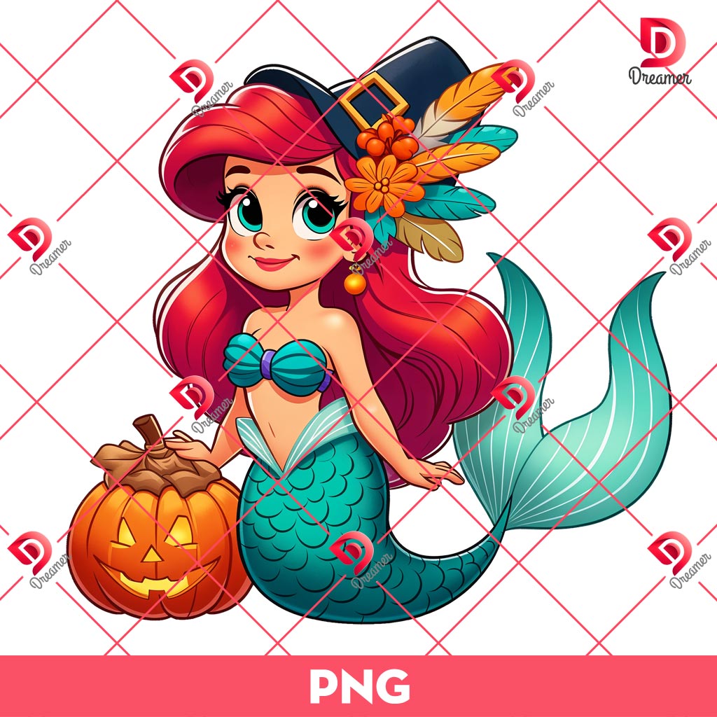 Ariel Mermaid Thanksgiving PNG, Disney Princess Thanksgiving PNG