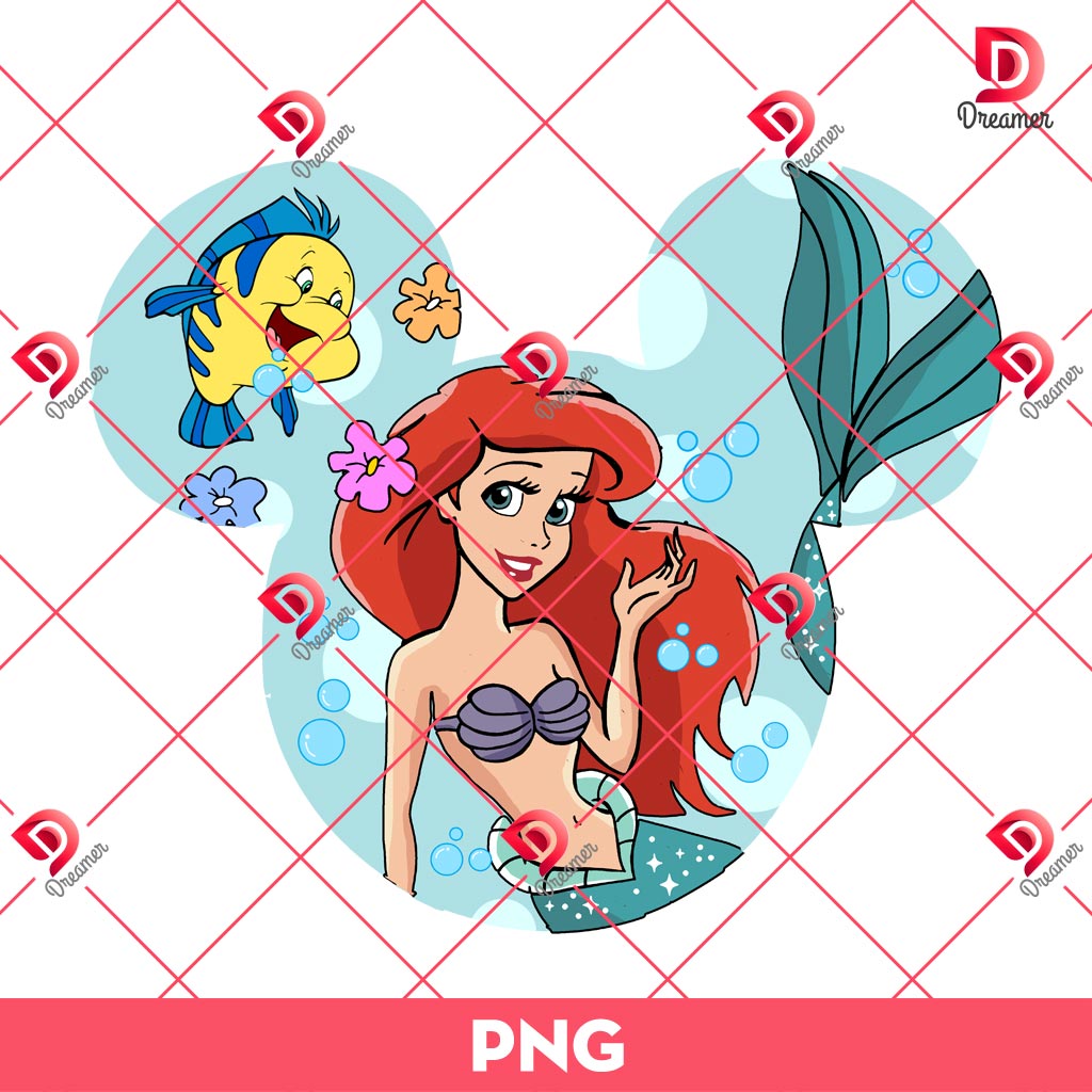 Ariel Princess In Disney Mouse Head PNG, Disney Princess PNG
