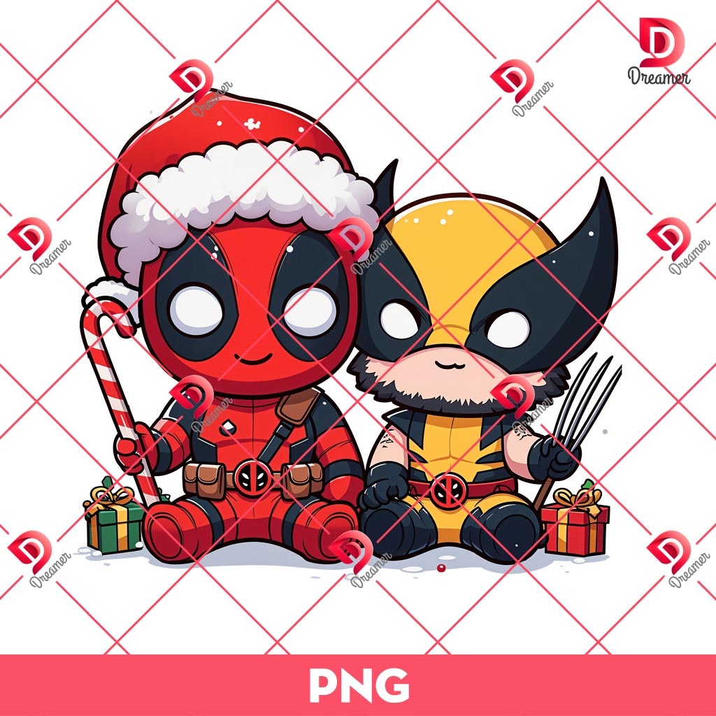 Baby Deadpool And Wolverine Merry Xmas PNG, Superhero Movie Christmas PNG