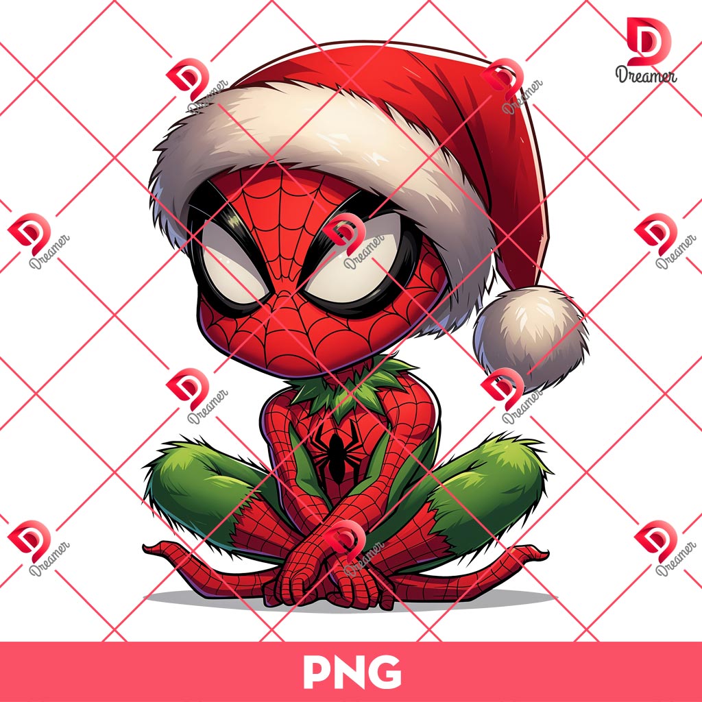 Baby Grinch Spiderman PNG, Cute Grinch Superhero Christmas PNG