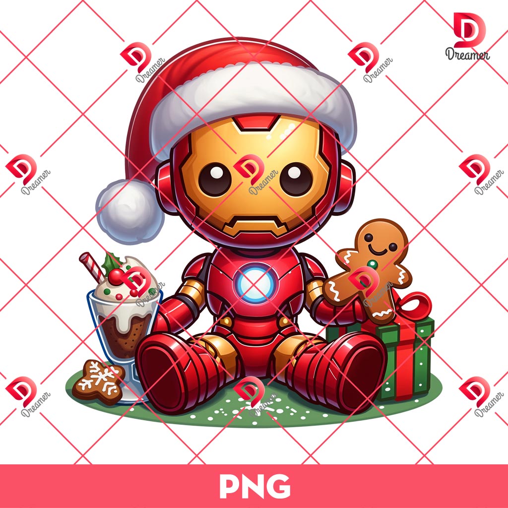 Baby Iron Man Christmas PNG, Cute Superhero Ironman Merry Christmas PNG