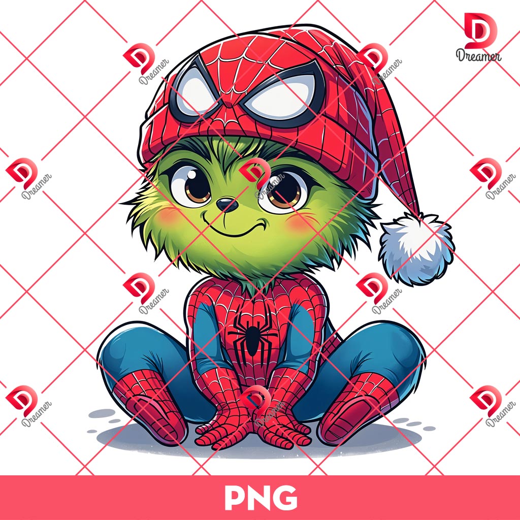 Baby Spiderman Grinch PNG, Grinchmas PNG, Merry Christmas Superhero PNG