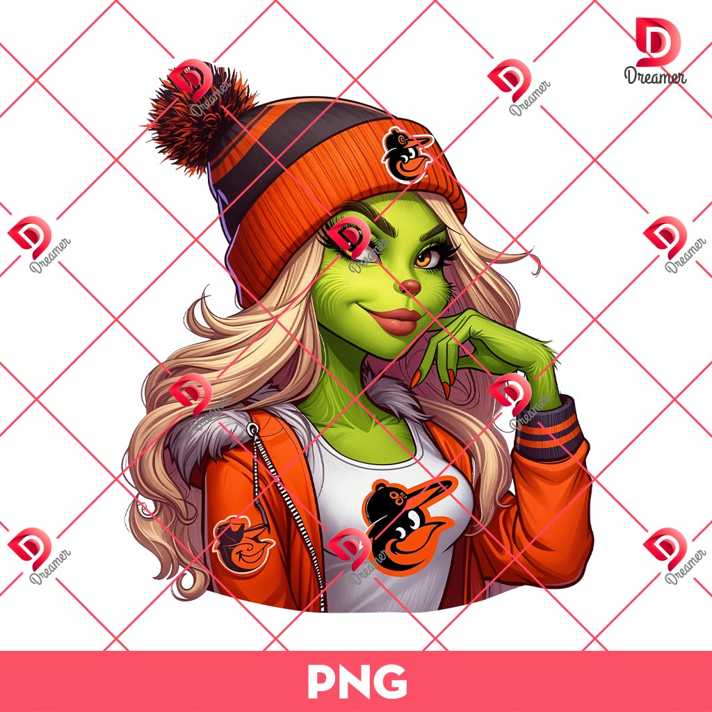 Baltimore Orioles Grinchmas PNG, MLB Baseball Grinch Lady PNG