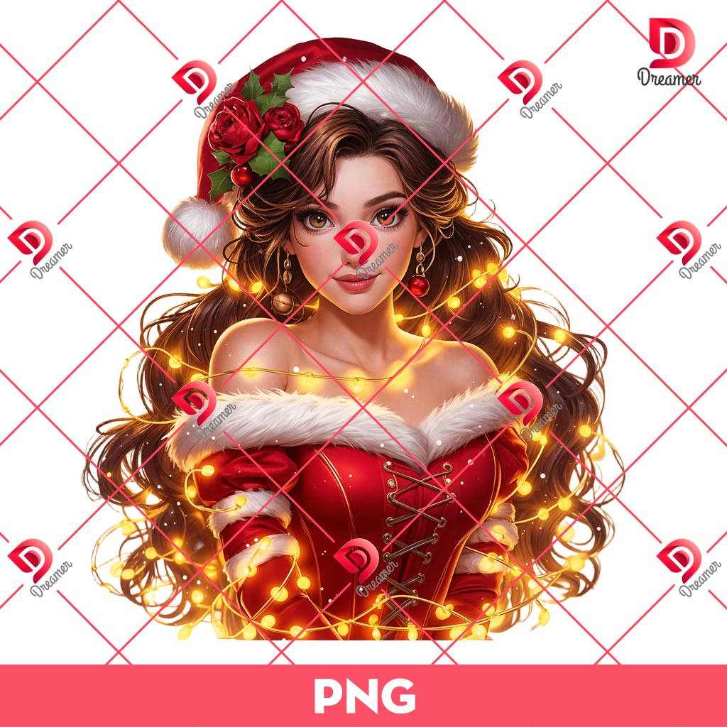 Belle Princess Christmas Lights PNG, Merry Christmas 2024 Disney Princess PNG